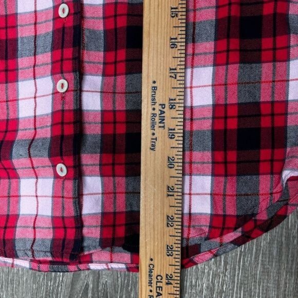 Victorias Secret Womens Plaid Button-Up Shirt Red &amp; Black Cotton/Viscose Sma - Picture 8 of 10